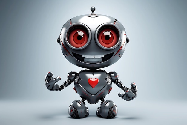 Robots Valentine A Smiling Automaton with Heart Symbol on grey background