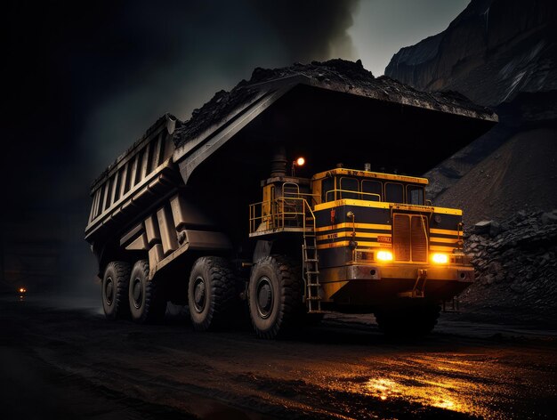 Robust Mining Truck in Action Extracting Coal from the Depths a Gritty Display of Industrial Power and Resource Harvesting