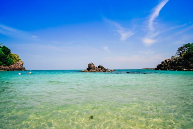 Rock in the blue sea.beautiful beach in Thailand.