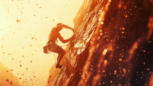 Photo a rock climber braves a steep cliff at sunrise embodying adventure and courage in the wilderness aig