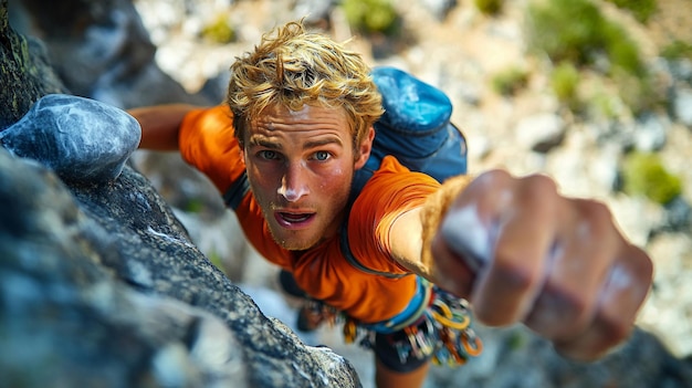 Photo rock climber reaching new heights in stunning highdefinition detail