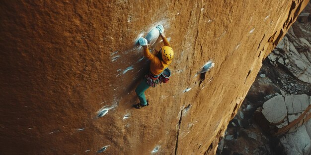 Rock climber scaling a granite cliff