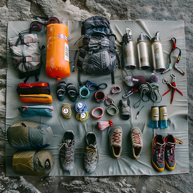 Photo rock climbing gear layout essential equipment for outdoor adventure