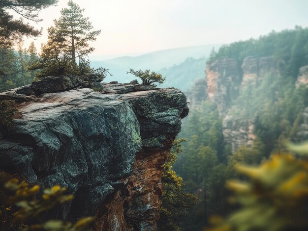 Photo a rock face is in the middle of a forest