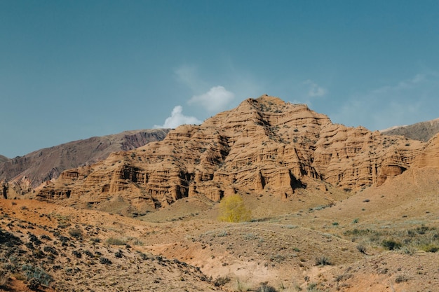 Rock formations on clear day in Konorchek Canyons Kyrgyzstan