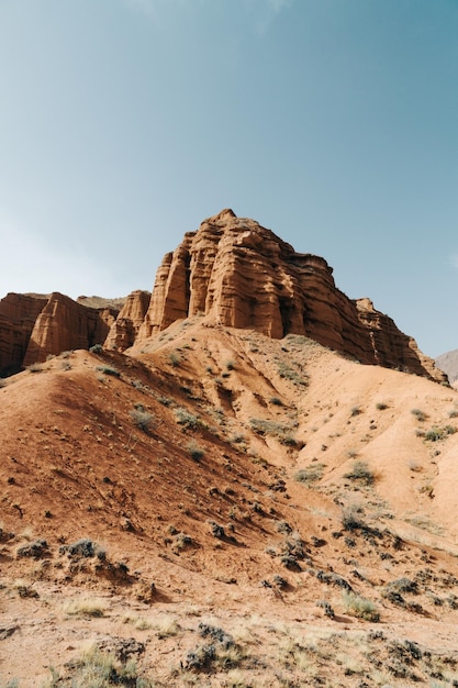 Rock formations on clear day in Konorchek Canyons Kyrgyzstan