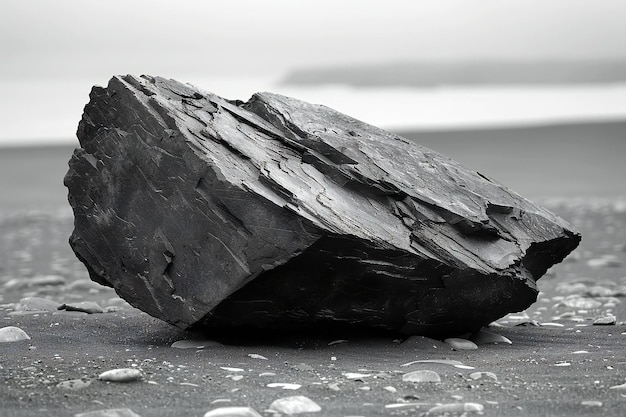 a rock is on the beach and is in the water