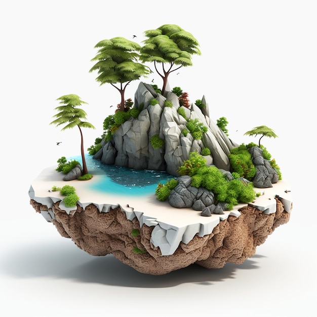 A rock island with trees on it