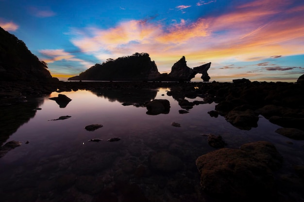 Rock in the ocean at Atuh beach on Nusa Penida island Indonesia