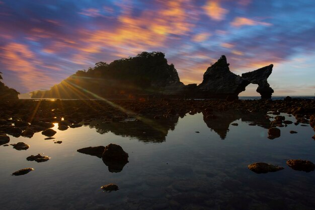 Rock in the ocean at Atuh beach on Nusa Penida island Indonesia