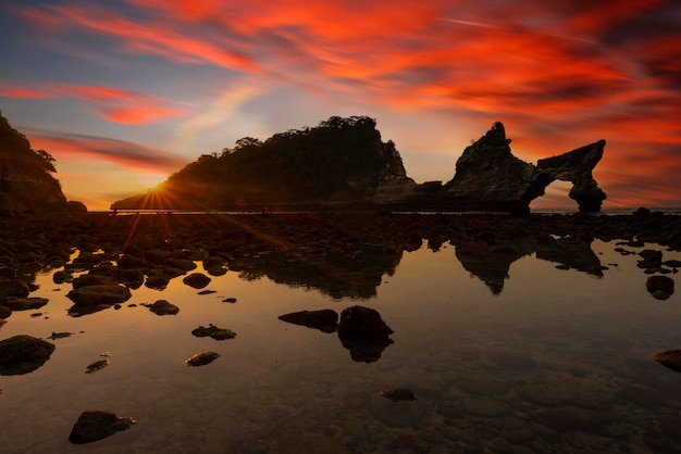 Rock in the ocean at Atuh beach on Nusa Penida island Indonesia