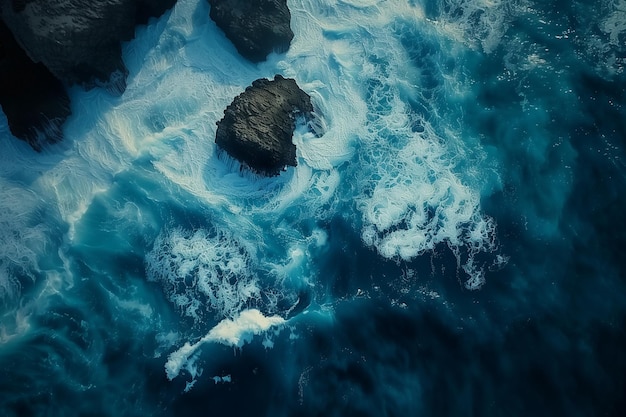 Photo a rock in the ocean with the ocean in the background