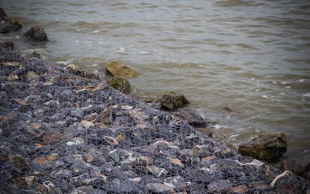 Rock at river and net