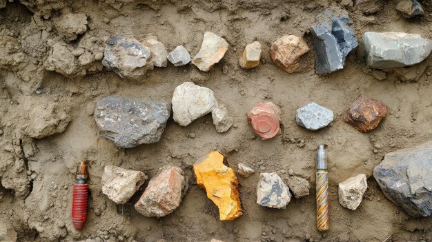 Photo rock samples gathered during rotary drilling for geological analysis