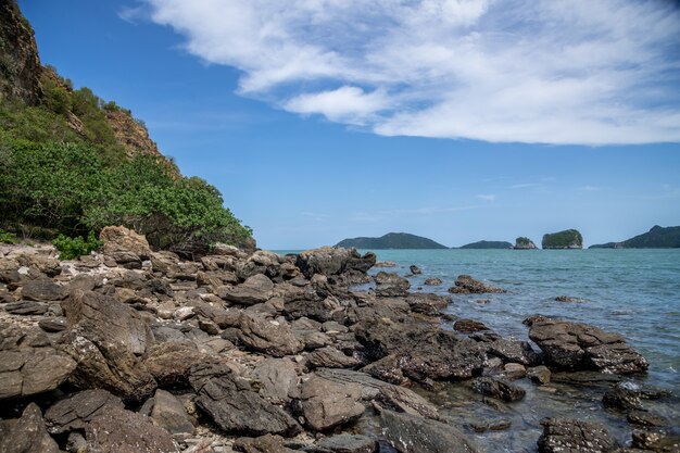 Rock and Sand beach, Landscape of Koram Island, Sam Roi Yod National Park, Prachuap Khiri Khan Province, Thailand