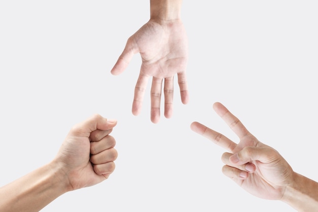 Rock Scissor and paper hand sign isolated on white background