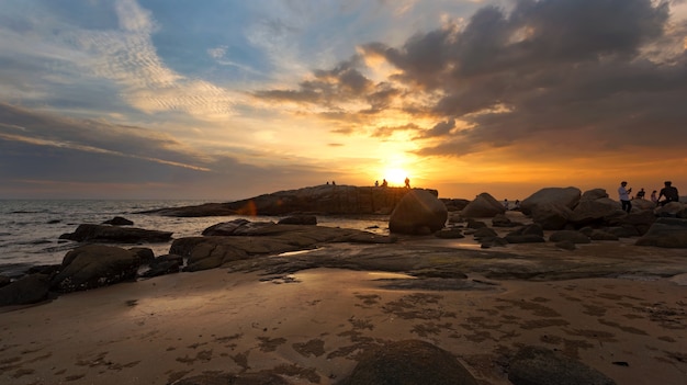 Rock and sea with sunset