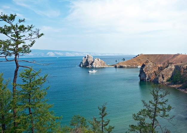 Rock Shamanka at headland Burhan  .Olkhon island, lake Baikal, Siberia, Russia