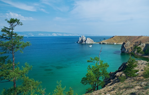 Rock Shamanka at headland Burhan  .Olkhon island, lake Baikal, Siberia, Russia