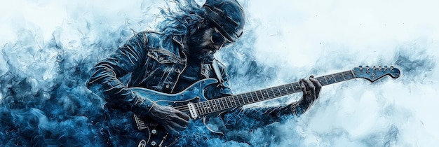 Rock Star Guitarist in Blue Smoke