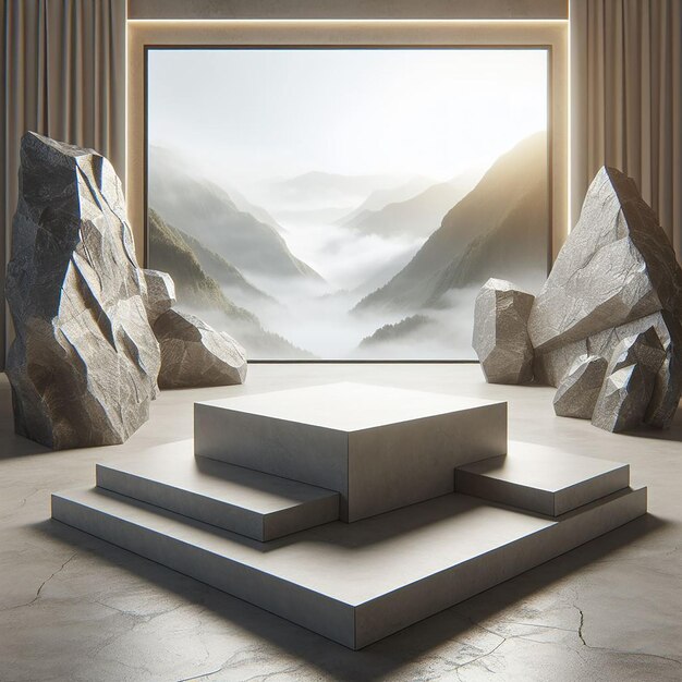 Rock Stone Podium Empty Display for Product Presentation and Showcase Mockup