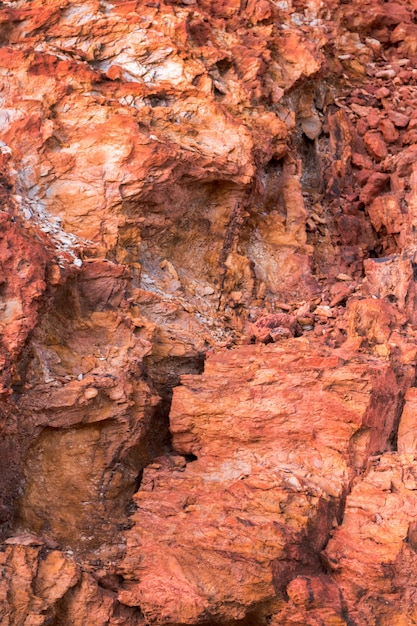 Photo rock texture with deposits of iron ore and copper