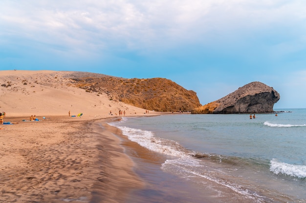 Rock walls of the coast of Playa de Monsul in the natural park of Cabo de Gata