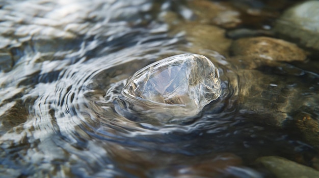 Photo a rock in the water with a rock in it