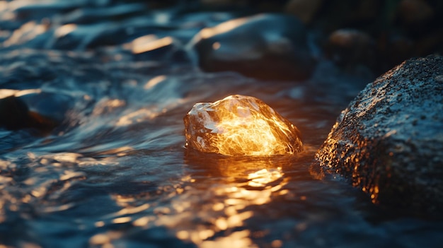 a rock in the water with a rock in the water