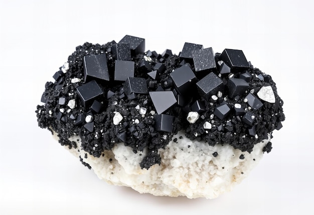 a rock with black and white speckled rocks and black pebbles