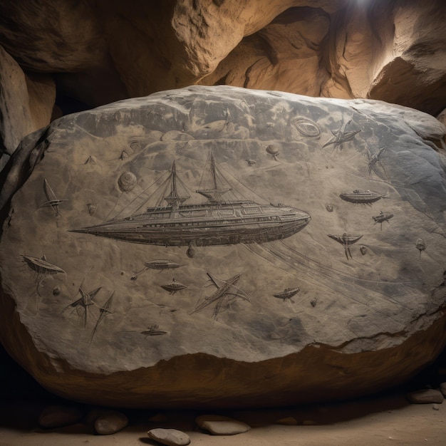 Photo a rock with a boat on it and the word s on it