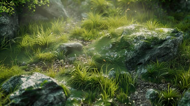 a rock with moss on it and a green mossy rock