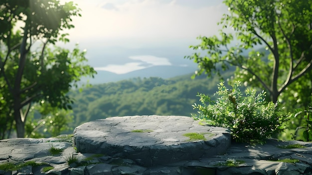 a rock with a mountain in the background and a mountain in the background