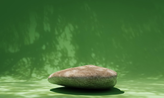 Rock with natural green background and realistic tree shadow Abstract and nature concept 3D illustration rendering