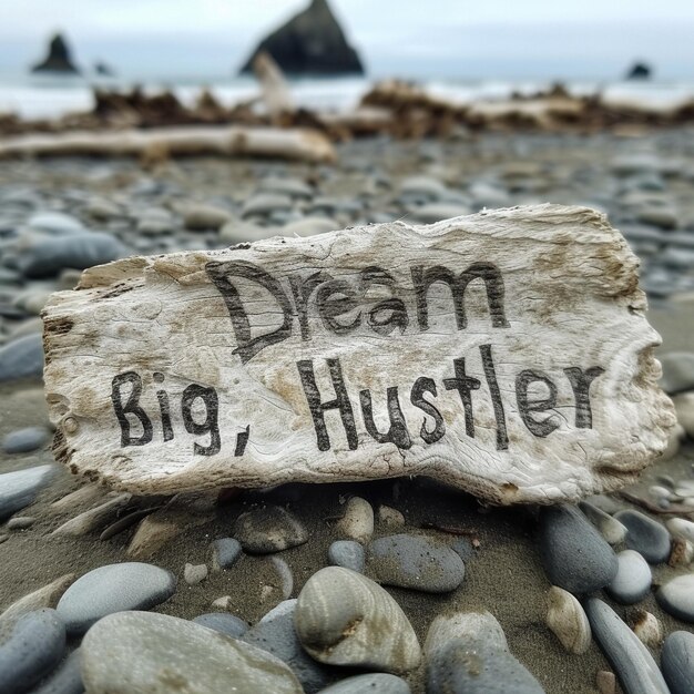 Photo a rock with the word dream big on it