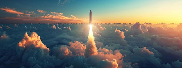 a rocket flies in the sky closeup