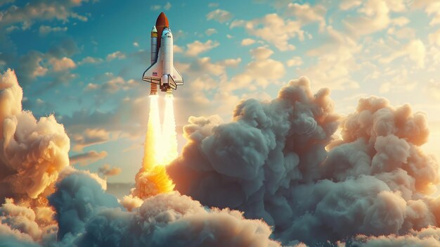 Photo a rocket flying in the sky with the words  space shuttle