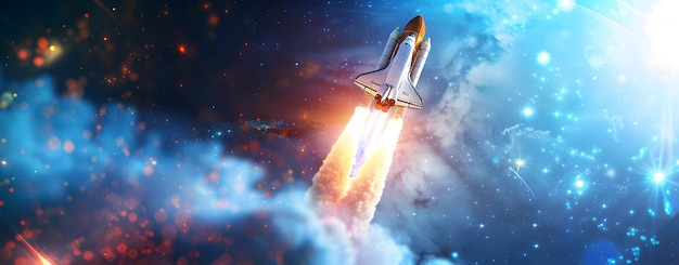 a rocket flying in space with a rocket flying in the sky