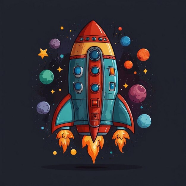 Photo rocket icon set spaceship icons in flat design colorful cartoon rocket launch illustration