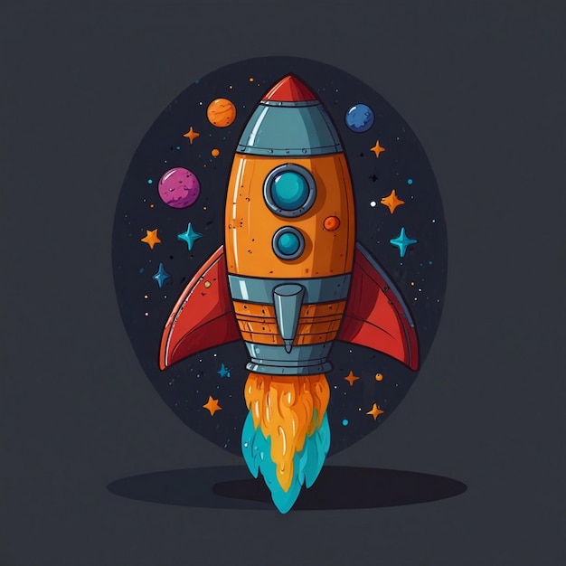 Photo rocket icon set spaceship icons in flat design colorful cartoon rocket launch illustration