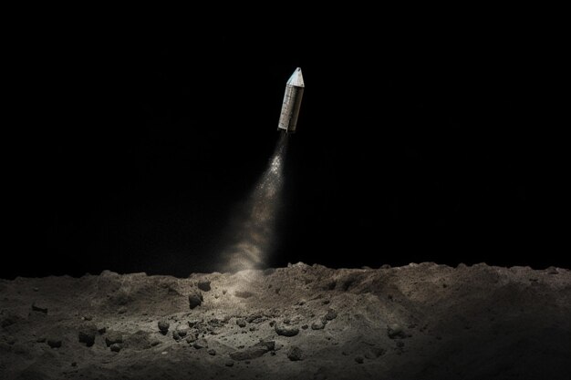 Photo a rocket landing on a cratered lunar surface