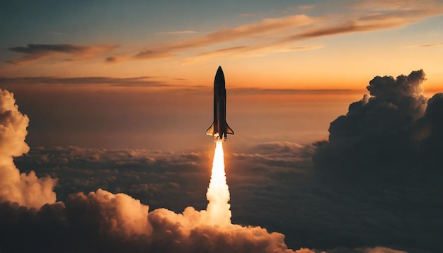 Photo rocket launch into space symbolizing aspirations and dreams