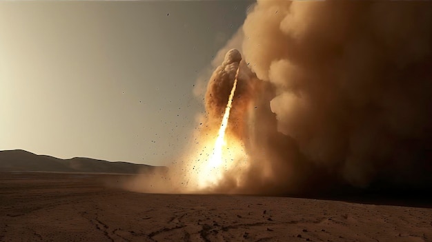 A rocket launches into the sky