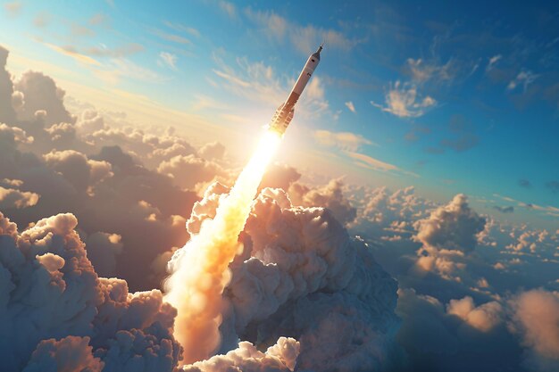 Photo a rocket launching from the sky