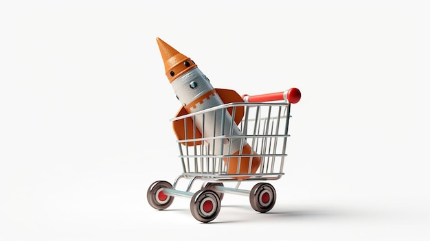 Rocket in shopping cart on white background