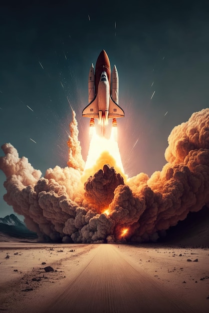 Rocket spaceship launch illustration