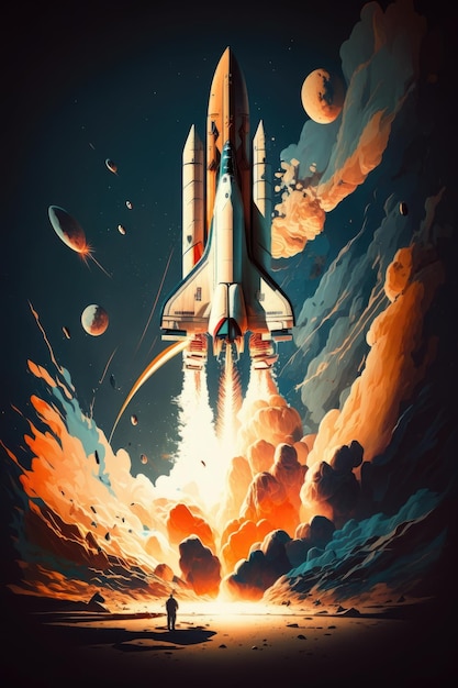 Rocket spaceship launch illustration