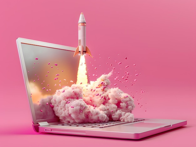 Rocket taking off from the surface of a laptop Neural network AI generated art