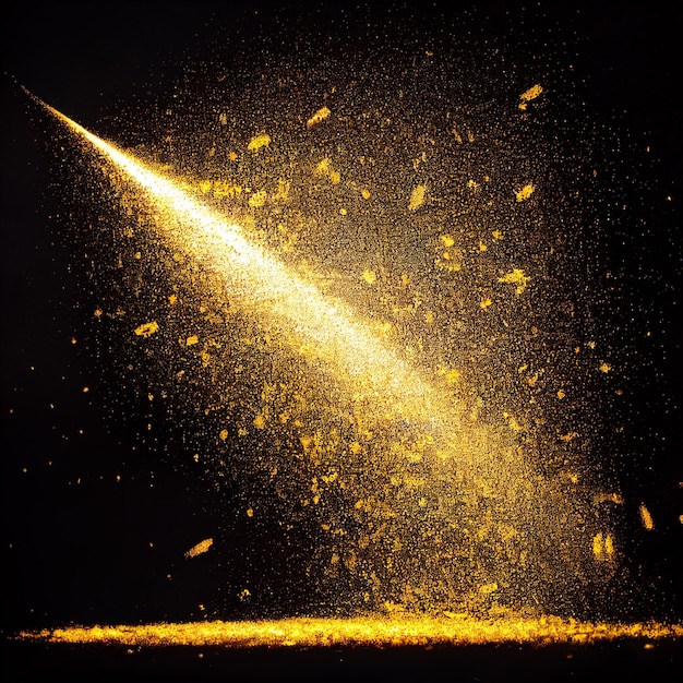 A rocket with gold dust on it is being shot in the dark.