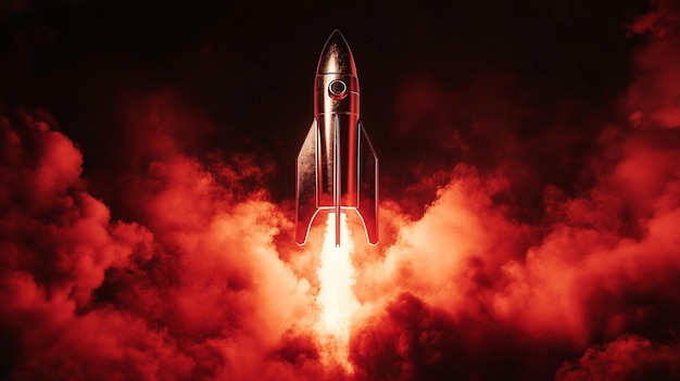 a rocket with a red light on the bottom